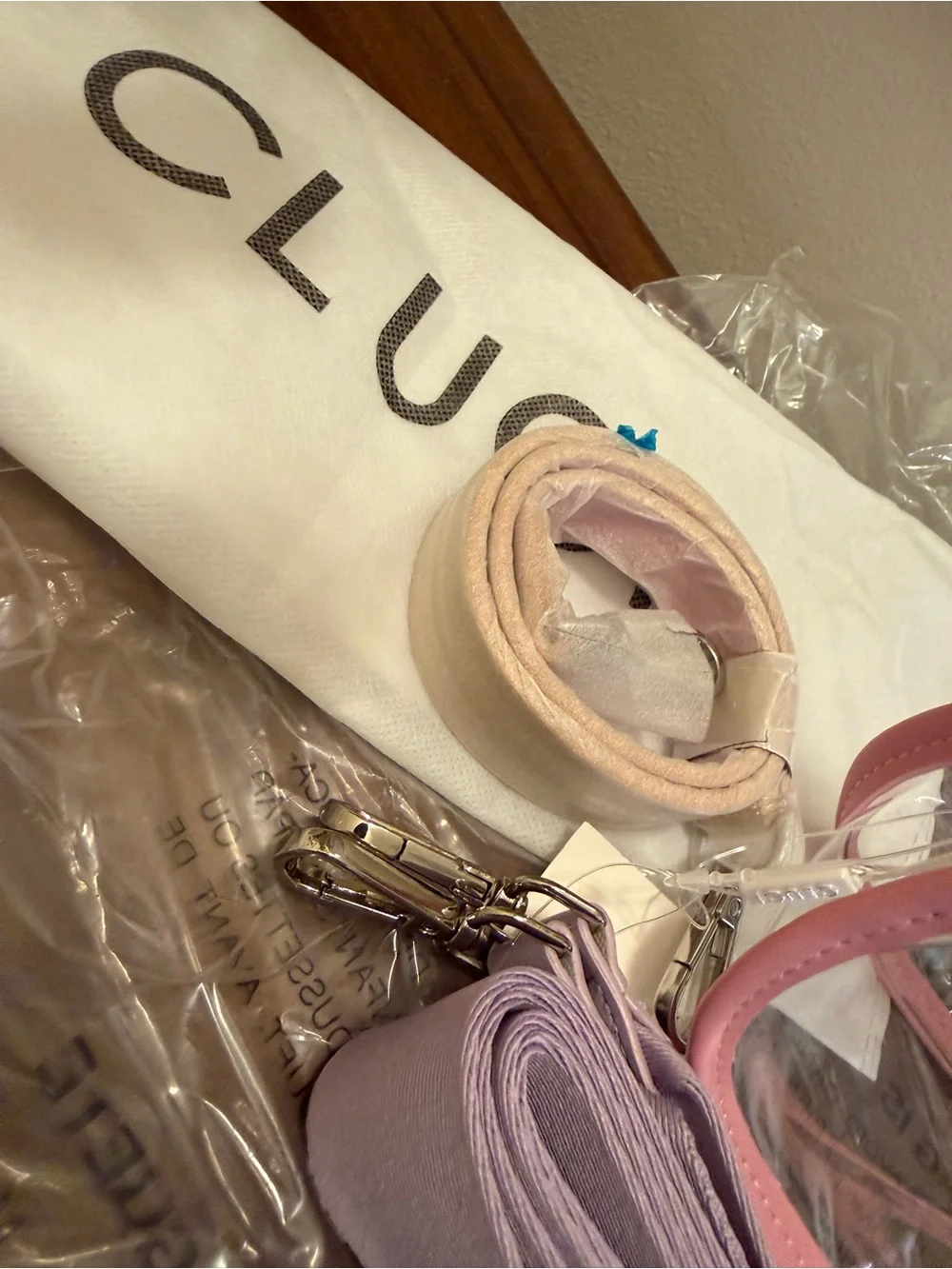 Pink & Lavender Clear Crossbody Bag with 2 Adjustable Strap